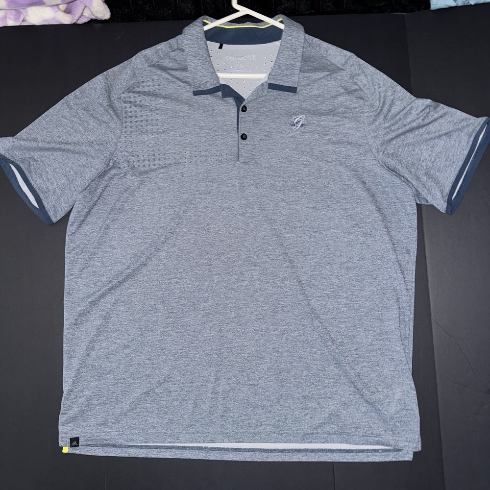 Men's Medium adidas Climachill Performance Golf Polo Gray Golf Short Sleeve Logo
